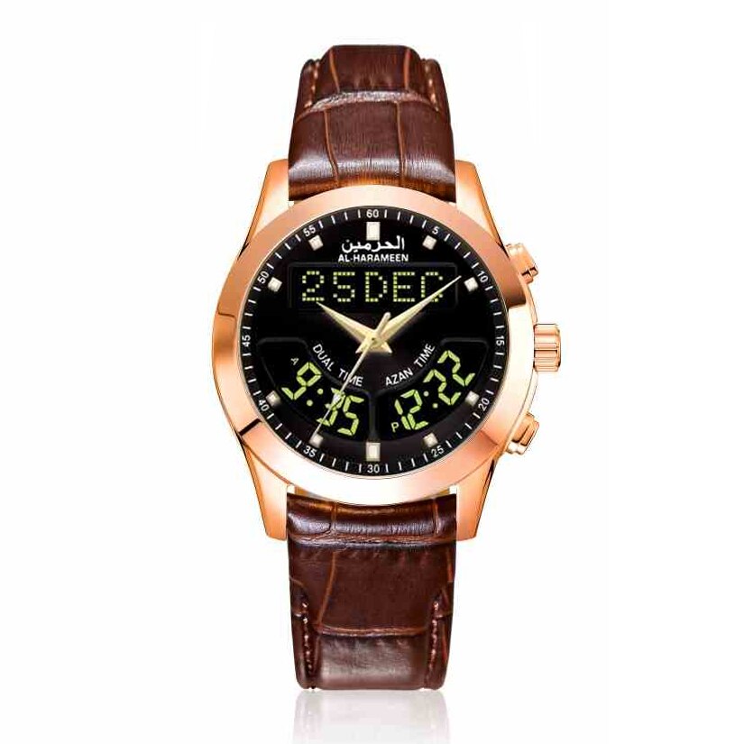 Al-Harameen Hybride Horloge RVS Leren Band