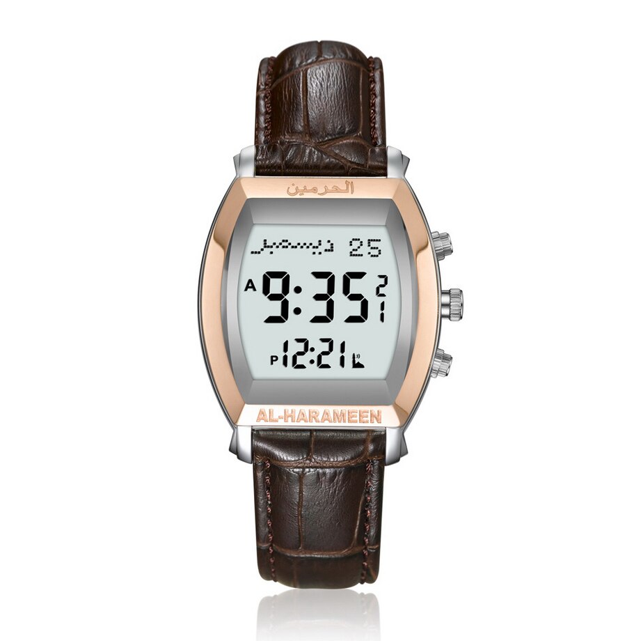 Al-Harameen Digitale Horloge RVS Leren Band