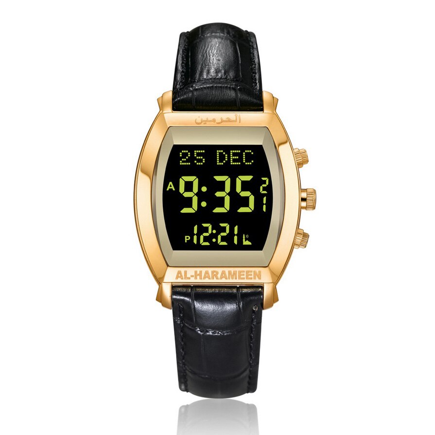 Al-Harameen Digitale Horloge RVS Leren Band