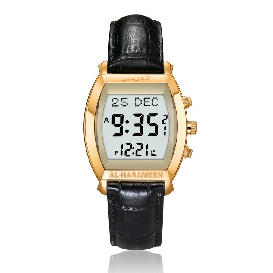 Al-Harameen Digitale Horloge RVS Leren Band