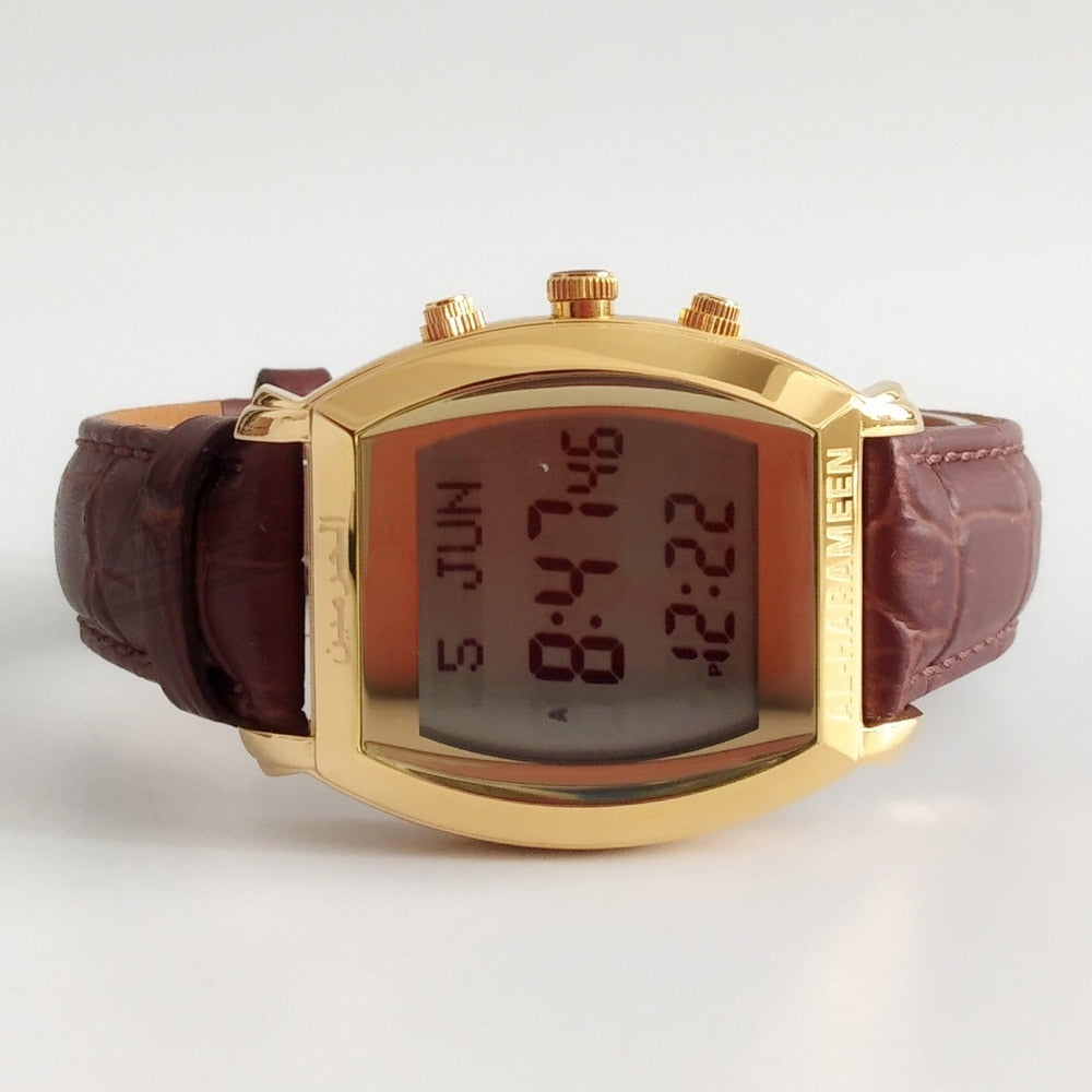 Al-Harameen Digitale Horloge RVS Leren Band