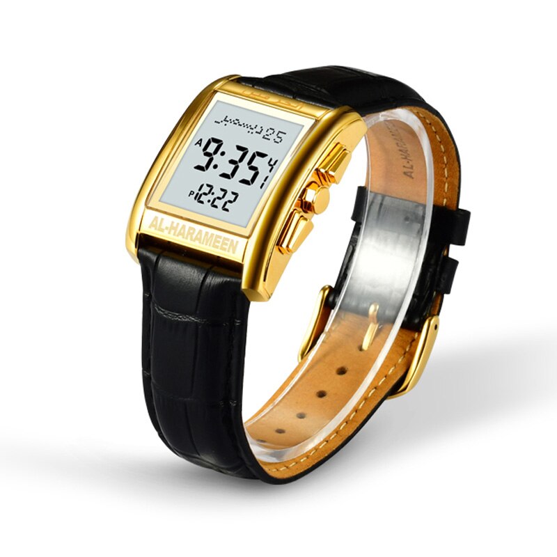 Al-Harameen Digitale Horloge RVS Leren Band