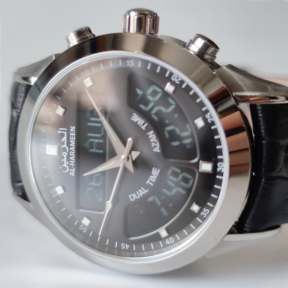 Al-Harameen Hybride Horloge RVS Leren Band