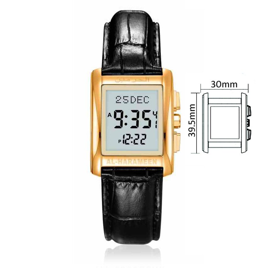 Al-Harameen Digitale Horloge RVS Leren Band