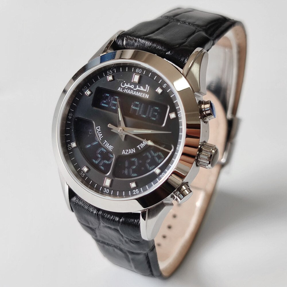 Al-Harameen Hybride Horloge RVS Leren Band