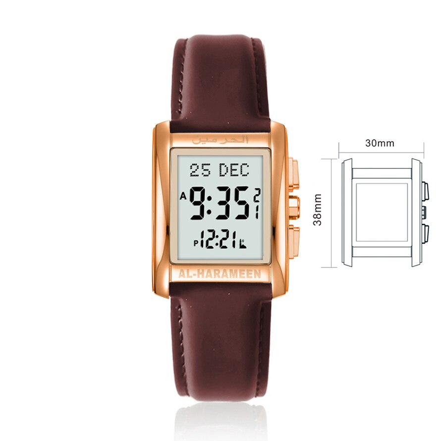 Al-Harameen Digitale Horloge RVS Leren Band